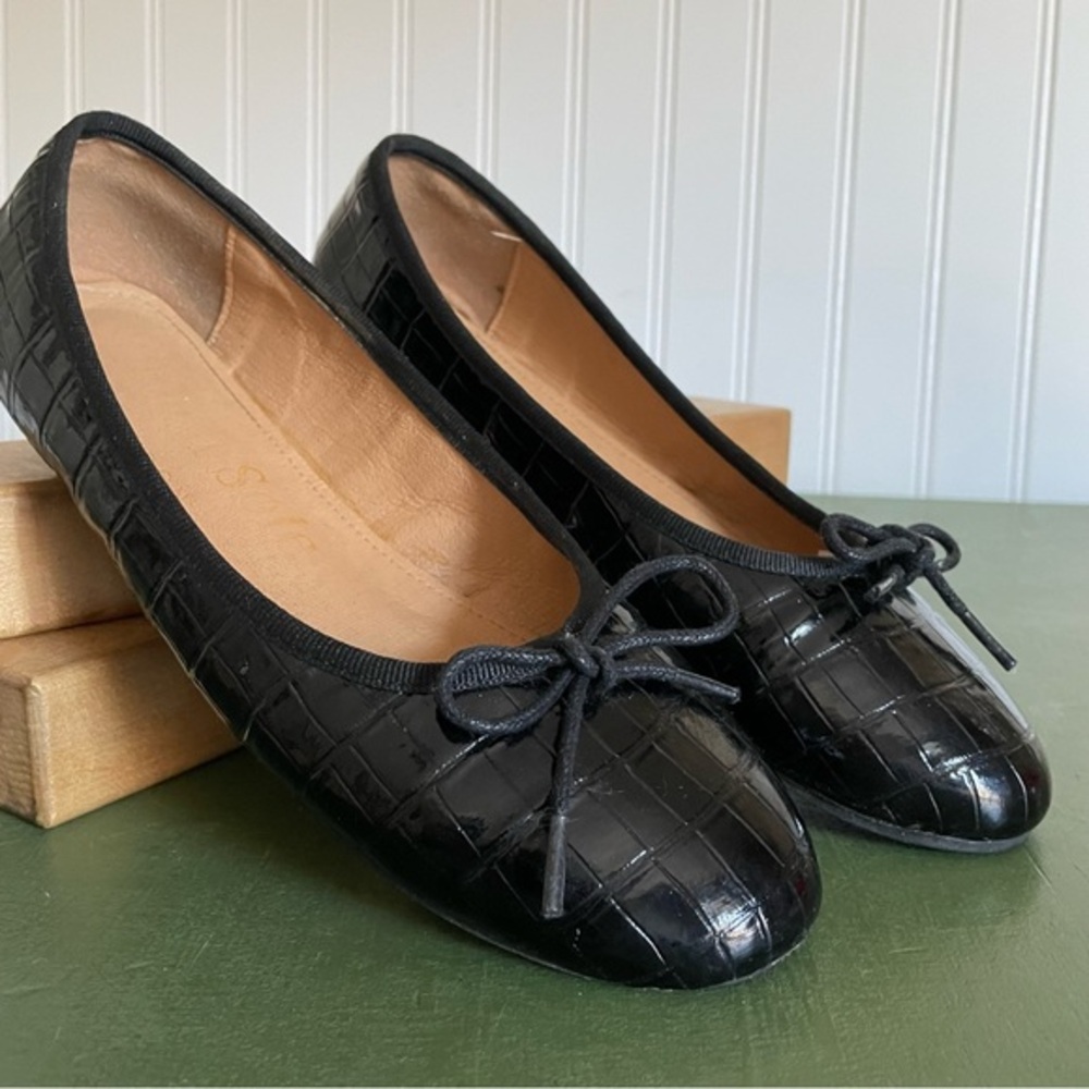 French Sole London AMELIE Quilted Ballet Flats in Black Patent Leather *Italy*